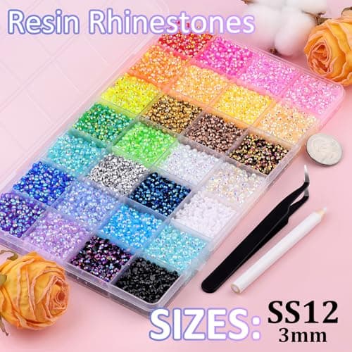 34000Pcs Resin Rhinestones with Tweezers for Crafting, Mixed-Color 3mm Bedazzling Crystal with 1Pcs 10ml B7000 Jewelry Glue for DIY Crafts Clothing Tumblers Shoes Fabric Nail Art