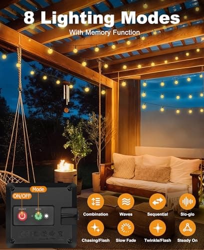 btfarm 49FT/15M Solar String Lights Outdoor, 50LED Solar Powered Patio Lights Outdoor Waterproof, 8 Modes Crystal Globe Lighting for Garden Fence Gazebo Tree Yard Porch Party Wedding Decor, Warm White — view 3