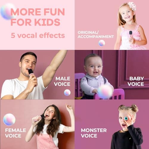 YLL Mini Karaoke Machine for Kids Adults, Bluetooth Speaker with 2 Wireless Microphones, TOP Christmas Birthday Gifts Toys for Girls Ages 3, 4, 5, 6, 7, 8, 9,10,11,12+ Years Old Toddler(Pinkcolor) — view 3