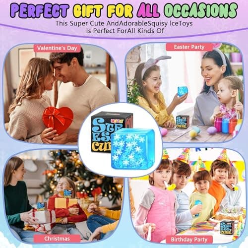 Squishy Fidget Toys Stress Cube - Squeeze Toys Stress Balls for Adults Slow Rising Squishies Glow in The Dark Snowflakes Sugar Sensory Toys for Kids with Autism Fidgets for Classroom Prize Toys — view 7