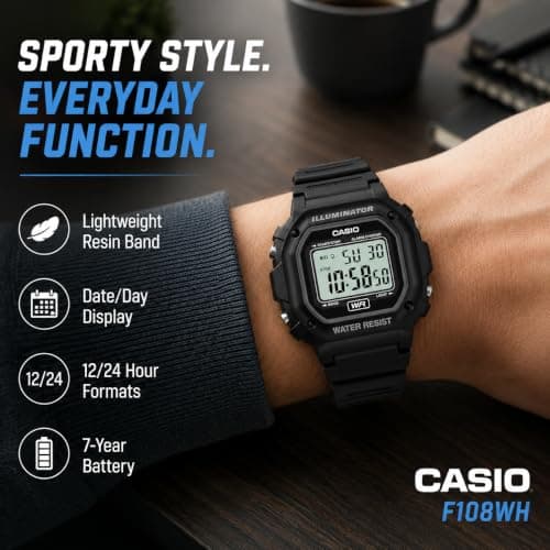 Casio Men's F108WH Illuminator Collection Black Resin Strap Digital Watch — view 3