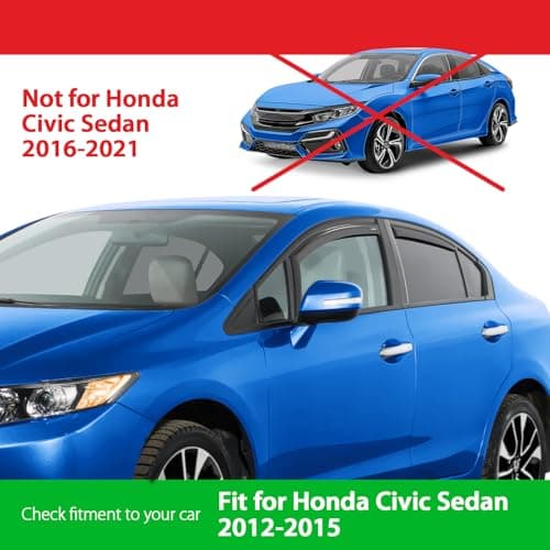 Goodyear Shatterproof in-Channel Window Deflectors for Honda Civic 2012-2015 Sedan, Rain Guards, Window Visors for Cars, Vent Deflector, Car Accessories, 4 pcs. - GY007997 — view 2