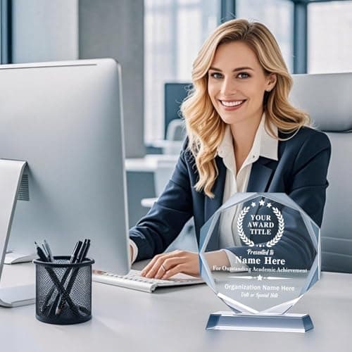 Personalized Trophy Award - Plaques Personalized Engraved - Custom Crystal Awards and Trophies for Employee Recognition, Event, Sport, Competition - Coworker Employee Appreciation Gifts (Outstanding)