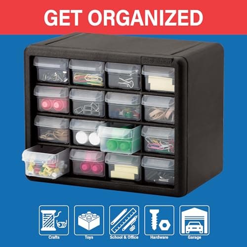 Akro-Mils 16-Drawer Plastic Drawer Storage Cabinet for Garage Organization, Beads, Makeup Organizer, Building Bricks Storage, Teacher Toolbox, 10-1/2" W x 6-1/2" D x 8-1/2" H, 10116 Black — view 3