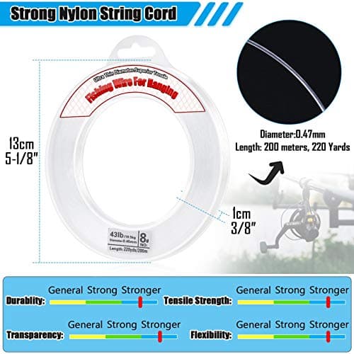 Clear Fishing Wire, Acejoz 656FT Fishing Line Clear Invisible Hanging Wire Strong Nylon String Supports 40 Pounds for Balloon Garland Hanging Decorations — view 4