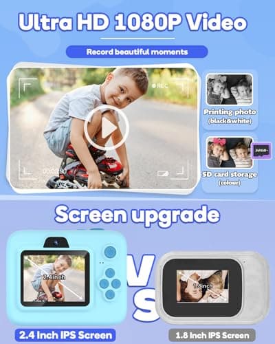 Dylanto Kids Camera Instant Print,1080P Kids Instant Cameras that Print Photos,Christmas Birthday Gifts for Girls Age 3-12,Portable Toy for 3 4 5 6 7 8 9 10 Year Old Girls Boys-Blue — view 3
