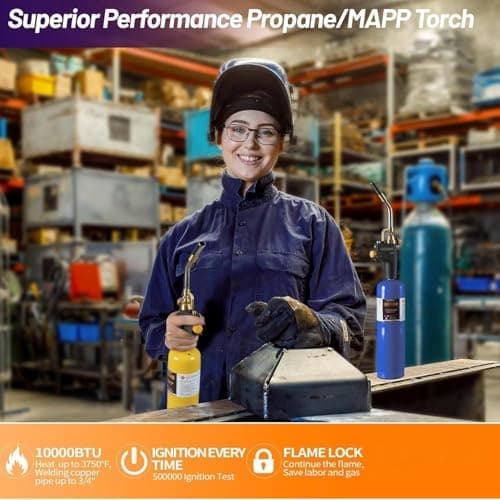 High Intensity Propane Torch Head Fuel by Propane, MAPP, Welding Torch, Turbo Gas Torch Kit, Trigger Start Mapp Gas Torch Kit with Igniter,Propane torch,Blow Torch(Fuel Not Included) — view 2