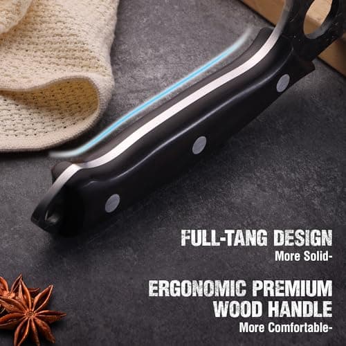 Mossy Oak Chef Knife, Kitchen Knife for Boning, Cutting, and Chopping, Hand Forged Viking Knife Full Tang Handle with Genuine Leather Sheath, Meat Cleaver Knife for Outdoor Cooking, Camping and BBQ — view 4
