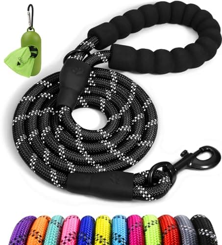 Taglory Rope Dog Leash for Medium Large Dogs, 4 FT Padded Handle, Black