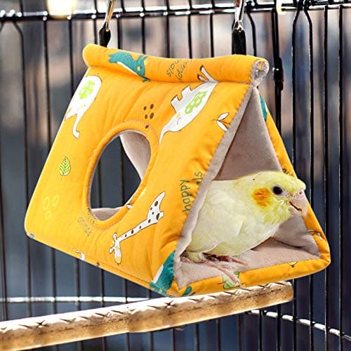 Rypet Winter Warm Bird Nest House - Hanging Hammock Velvet Shed Hut Cage Plush Fluffy Birds Hideaway Sleeping Bed Fuzzy for Parrot Parakeet Cockatiels Budgies Lovebird Small（Yellow） — view 2
