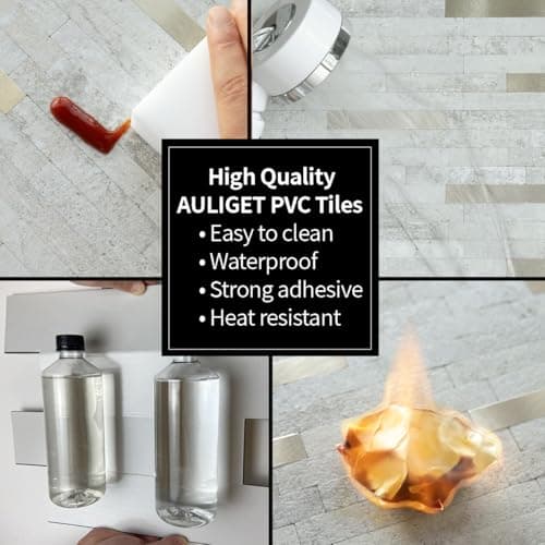 AULIGET 2 Sheets Faux Stone Peel and Stick Backsplash, Beige Stone Look PVC Wall Tile Stick on Backsplash for Kitchen and Bathroom — view 5