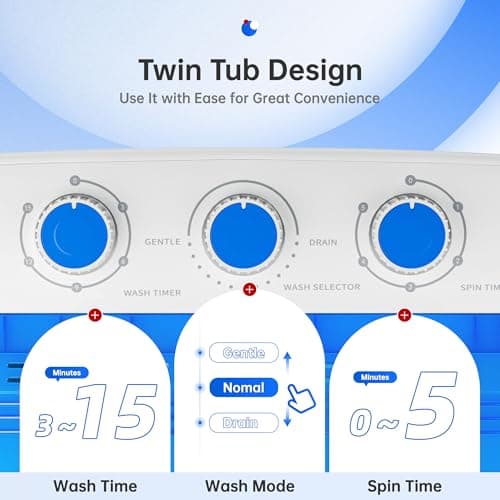 Superday Portable Washing Machine with Upper and Lower Drainage Mode, 16 Lbs Compact Mini Washer and Dryer Combo,Twin Tub Washing Machine Laundry for Apartments RVs and Dorms(Blue) — view 3