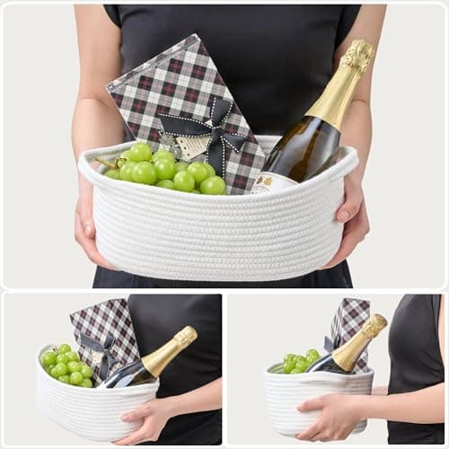 Kodomoore Gift Basket with Wrap Bag and Ribbon, Empty Small Woven Basket for Gift, Cute Decorative Gift Organizer for Baby Showers, Raffle, Valentine‘s, Easter and Mum – 12"x8"x5", White — view 3