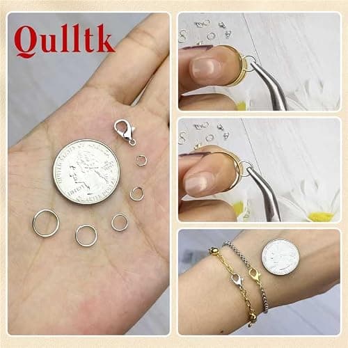 Qulltk 1200 Pcs Jump Rings for Jewelry Making Supplies, Necklace Repair Kit with Plier, Tweezer, Lobster Claw Clasps, Open Rings for Crafts & Keychains (1200Pcs Silver and Gold) — view 3