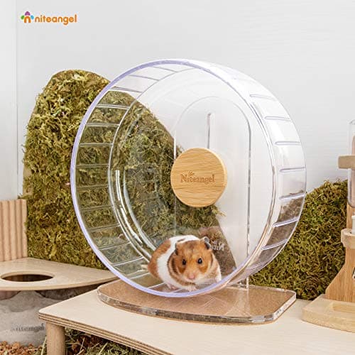 Niteangel Super-Silent Hamster Exercise Wheels - Quiet Spinner Hamster Running Wheels with Adjustable Stand for Dwarf Syrian Hamsters Gerbils Mice Or Other Small Animals (Transparent, Medium) — view 2