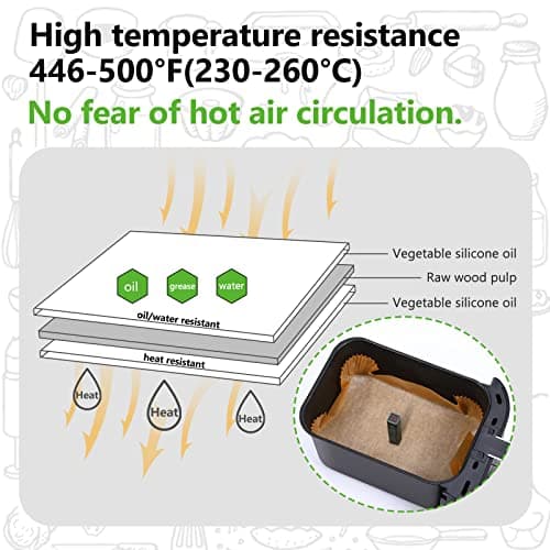 AYGXU Air Fryer Paper Liners, 260 Disposable Parchment Paper Liners, 8.6''*5.5'', Rectangle,Food Grade and Baking Waterproof Oil Proof, Roasting — view 3