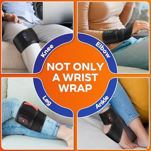 Cordless Wrist Heating Pad Wrap, Heated Wrist Brace with Vibration, Red Light Heated Wrist and Hand Massager, 3 Heat Levels, 3 Vibration Massage, Rechargeable Heating Pad for Wrist and Hand, Elbow, Black — view 3