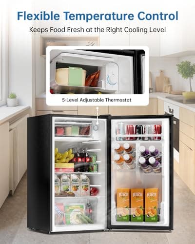 Frostorm 3.2 Cu Ft Mini Fridge with Freezer - Energy Efficient, Large Capacity Single Door Upright Freezer for Bedroom, Office & Dorm | Small Fridge, Reversible Door, ETL Certified(Black) — view 4