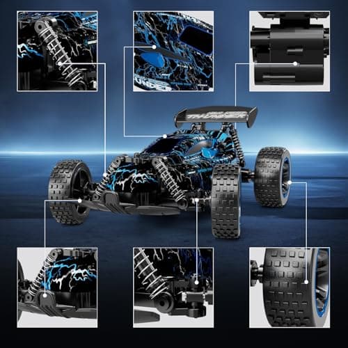 Tecnock RC Cars, Remote Control Car for Boys and Girls, 1:18 Scale RC Car, 2.4GHz 2WD All-Terrain RC Truck, Rechargeable Battery for 50-Min Play, Gift for Kids (Blue, Glow) — view 5