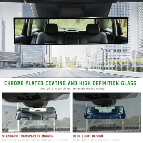 CCHRN Rear View Mirror, 12.2 Inch Anti-Glare Chrome Wide Angle Convex Car Interior Mirror, Clip-on Clear Panoramic Rearview Mirrors to Reduce Blind Spot for Cars SUVs Trucks — view 5