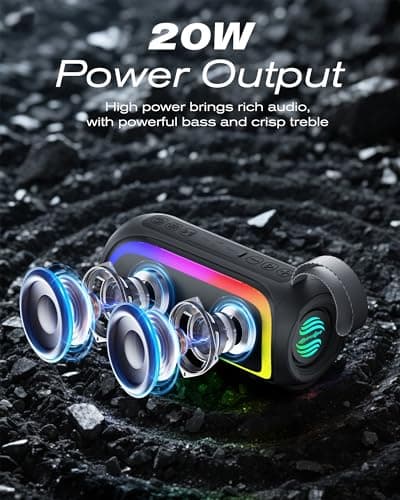 Portable Bluetooth Speaker, IPX6 Waterproof 20W HiFi Stereo Sound with Deep Bass 12H Playtime BT 5.2 Wireless TWS 7 Color Lights soundbox for Smartphone/Tablet/All Occasions — view 3