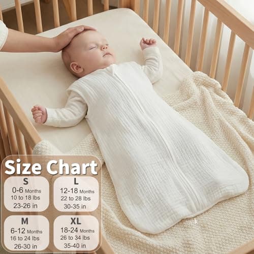BSTOPPT 2 Pack Baby Sleep Sack 18-24 Months 100% Organic Cotton Muslin Baby Sleeping Bag 2-Way Zipper Wearable Blankets TOG 0.3 (White & Light Gray, X-Large) — view 5
