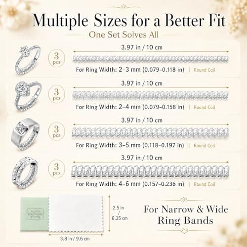 Ring Sizer Adjuster for Loose Rings – 12 Pack Invisible Ring Guards, Clear Ring Size Adjuster for Women & Men, Reduce Ring Size 0.5-1.5, Fits Bands Wide Up to 6mm/0.24inch