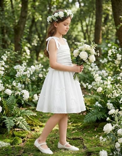 Arshiner Tween Girl Summer Sundress White Party Beach Wedding Spaghetti Strap Midi Dresses for 11-12 Years — view 4