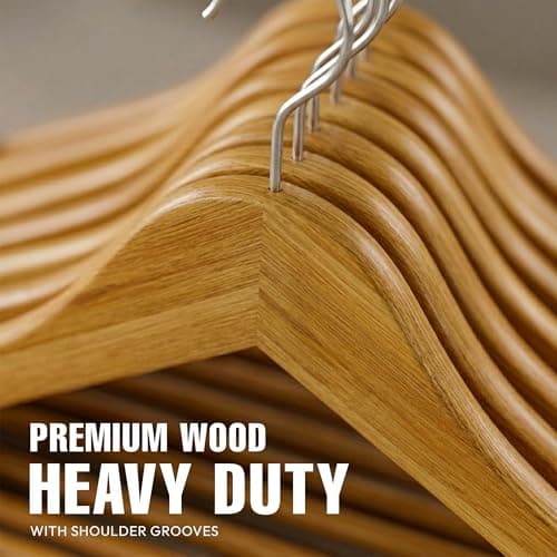 Utopia Home Premium Wooden Hangers 20 Pack - Heavy Duty & Durable Coat Hanger - Wood Hanger with 360-Degree Rotatable Hook - Clothes Hangers with Non-Slip Shoulder Notches For Shirts & Coats (Natural) — view 2