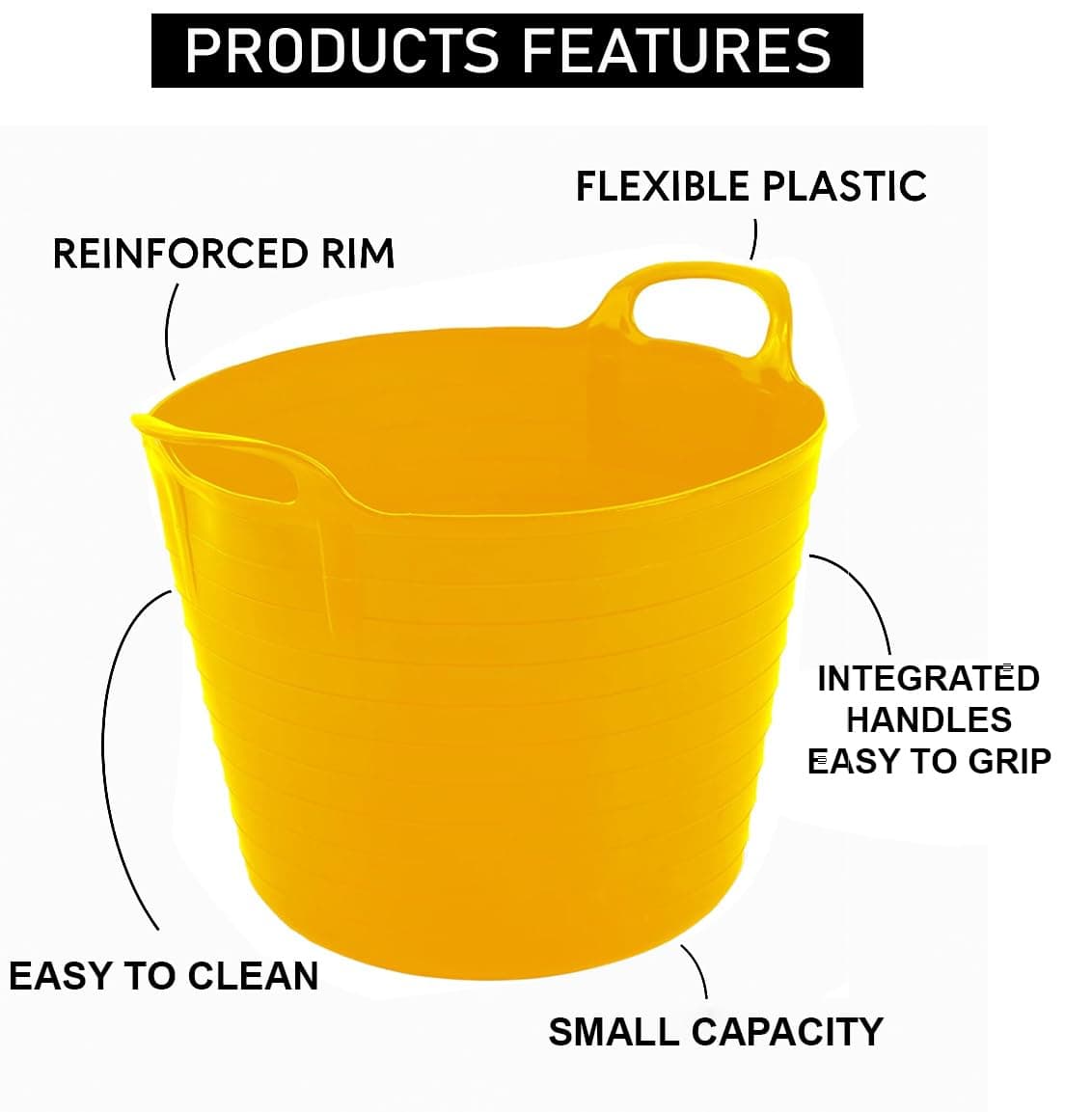 Best House | 3 Pcs of Flexi Tub with Handles | Small Size | Mini | 7 Litres | Yellow | Garden Tubs | Plastic Storage Container for Home, Washing, Garden Waste and DIY Projects — view 5