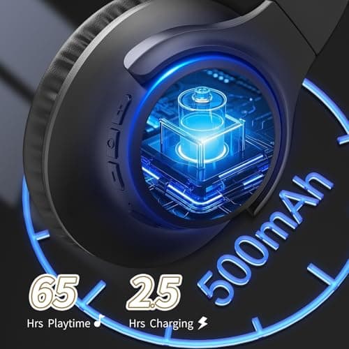 KVIDIO Bluetooth Headphones Over Ear, 65 Hours Wireless Headphones with Microphone, Foldable Lightweight HiFi Stereo Headset with Deep Bass Headphones for Travel Work Laptop PC Cellphone — view 2