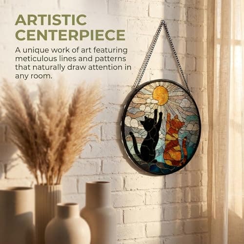 JMENGSSFL Funny Black and Orange Cat Stained Glass Window Hanging, Cat Lovers Gifts Suncatcher Sun Catchers Indoor Window, Cats Round Glass Wall Art Hanging Decor, 7.9x7.9 inch — view 4