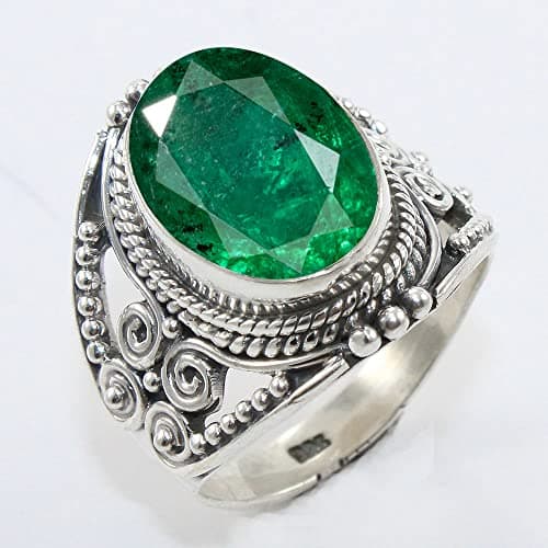 Fine Sterling Silver Ring For Womens Natural Emerald Ring Sterling Silver Anniversary Ring May Birthstone Bezel Set Gemstone Ring — view 2