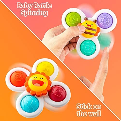 JACKEYLOVE Suction Cup Spinner Toys for Baby Toddler, Baby Bath Toys 6-12 Months, Sensory Toys for 1 2 Year Old Boys Girls(3 Pack) — view 5