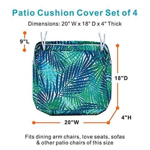 NettyPro Outdoor Patio Chair Seat Cushion Covers UV Resistant Water Repellent Furniture Cushion Slipcovers, 20x18x4-4PCS, Tropical Leaf — view 2