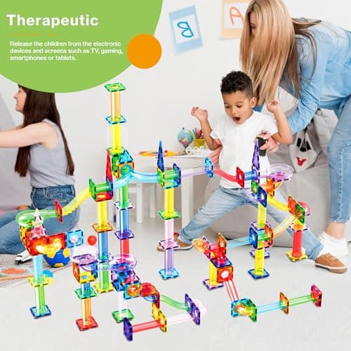 PicassoTiles Marble Run 200 Piece Magnetic Tile Race Track Toy Play Set STEM Building & Learning Early Educational Child Magnet Construction Block Creative Kit Boys & Girls Age 3+ Year Old Toys PTG200 — view 2