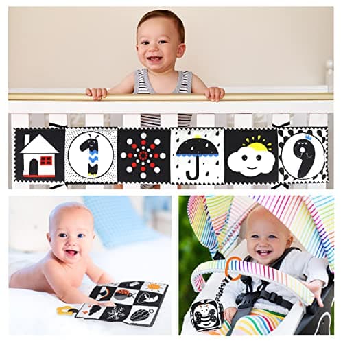 KUANGO 3 Pcs Black and White High Contrast Baby Toys 0-3 Months for Newborn, Montessori Toys for Babies Sensory Soft Book for Early Education, Infant Tummy Time Toys 0 6 9 Months Baby Gifts — view 5