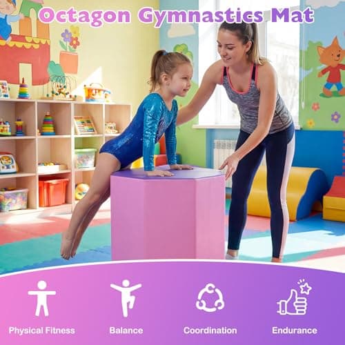 Goplus 24.5” x 26” Octagon Gymnastics Mat, Skill Shape Tumbling Mat w/Waterproof Zippered Cover & Thick Filling, Somersault Backbend Trainer for Cheerleading & Martial Arts (Purple) (Purple) — view 3