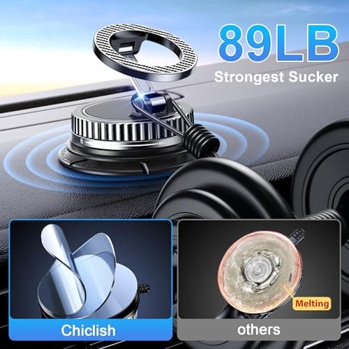 Car Phone Holder for Magsafe [2026 89+LBS Suction & 3700gf Magnetic] 360° Adjustable cell Phone Mount, Phone Holders for Your Car Dashboard & Windshield Tripod Camera Phone Holder for iPhone 17-12 — view 2