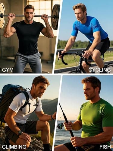Holure Men's Compression Shirts Short Sleeve Workout Running T-Shirt Tops Cool Dry Base Layer Athletic Undershirt Black/Grey/Dark Grey 3P08-M — view 5