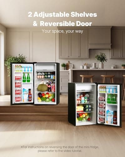 Upstreman 3.2 Cu.Ft Mini Fridge with Freezer, Quiet Efficient Small Fridge, Compact Refrigerator with Adjustable Thermostat, for Dorm, Bedroom, Office, Black-BR321 — view 4