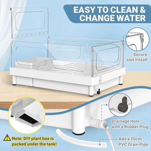 Small Turtle Tank (Tank+Lamp+Filter), Acrylic Turtle Starter Kit with Adjustable Lamp, Reptile Habitat and Terrarium with Multi-Functional Areas for Small Reptiles. (White Kit) — view 2