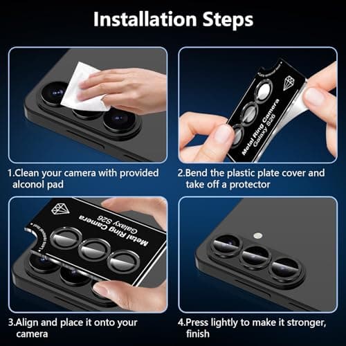 Avocase for Samsung Galaxy S26 Camera Lens Protector, Individual Metal Ring Tempered Glass Lens Cover, [Strong Adsorption] Scratch Resistant Ultra-Thin HD Clear Lens Cover, 1 Set-Black — view 6