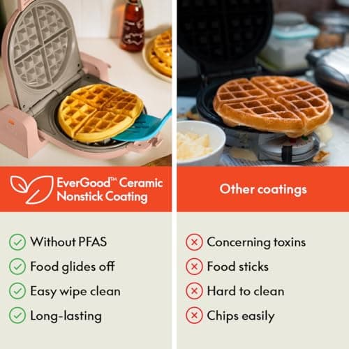 bella Flip-n-Store Waffle Maker with EverGood™ Ceramic Nonstick Coating, Fits-anywhere™ Kitchenware, Power Indicator Light, Cool Touch Handle & Cord Wrap, 7” Wide & 1" Deep Plates, 1000 Watt, Blossom — view 5