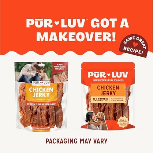 Pur Luv Chicken Jerky Dog Treats, Made with 100% Real Chicken Breast, 32 Ounces, Healthy, Easily Digestible, Long-Lasting, High Protein, Satisfies Dog's Urge to Chew