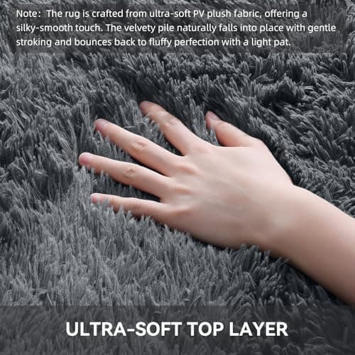OLANLY Fluffy Area Rug for Living Room Bedroom, 4x5.9 Feet Soft Shaggy Non-Slip Carpet, Indoor Modern Plush Area Rugs for Kids Girls and Boys, Dorms, Nursery Rooms, Home Decor, Grey — view 2