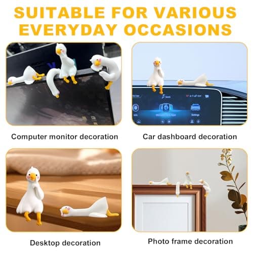 Fukaisu 4pcs Resin Desk Goose Figurines for Computer Monitor Decor, Cute Mini Goose Statue for Desk Car Dashboard TV Pc Photo Frame Office Decoration Accessories — view 3