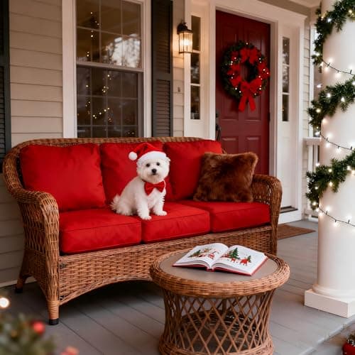 FLYMEI Patio Cushion Covers 25x25x5 Waterproof Outdoor Cushion Cover Replacement 2Packs Outdoor Seat Cushion Slipcover for Rattan Chair Sofa, Red — view 7