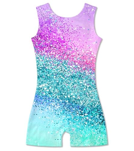 Kinberr Leotard for Girls Gymnastics Kids Quick Dry Bling Dance Unitards Blue Pink Sparkly Ballet Athletic Bodysuit Size 6-7