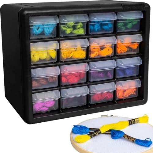 Akro-Mils 16-Drawer Plastic Drawer Storage Cabinet for Garage Organization, Beads, Makeup Organizer, Building Bricks Storage, Teacher Toolbox, 10-1/2" W x 6-1/2" D x 8-1/2" H, 10116 Black — view 10